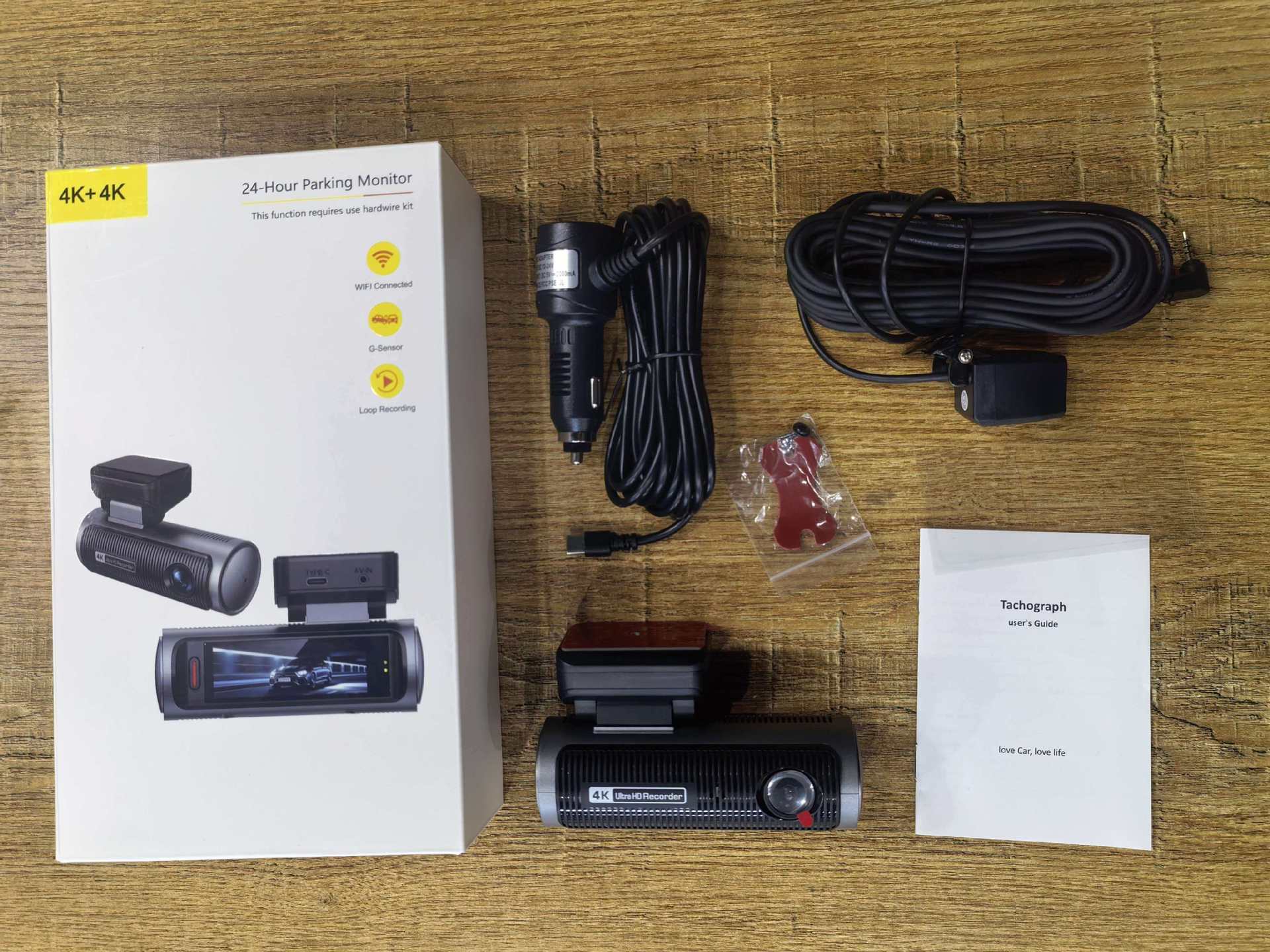 Cross-Border Driving Recorder with High-Definition Dual Lenses, Front and Rear 4K+4K, Mobile Phone Wifi Connectivity, Gps Car Recorder