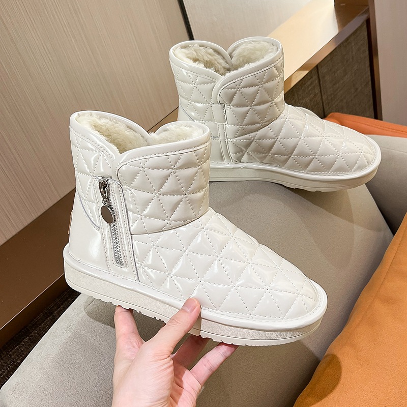 2022年冬拉鏈雪地靴女款代發小香風菱形格雪地棉加厚保暖網紅女鞋