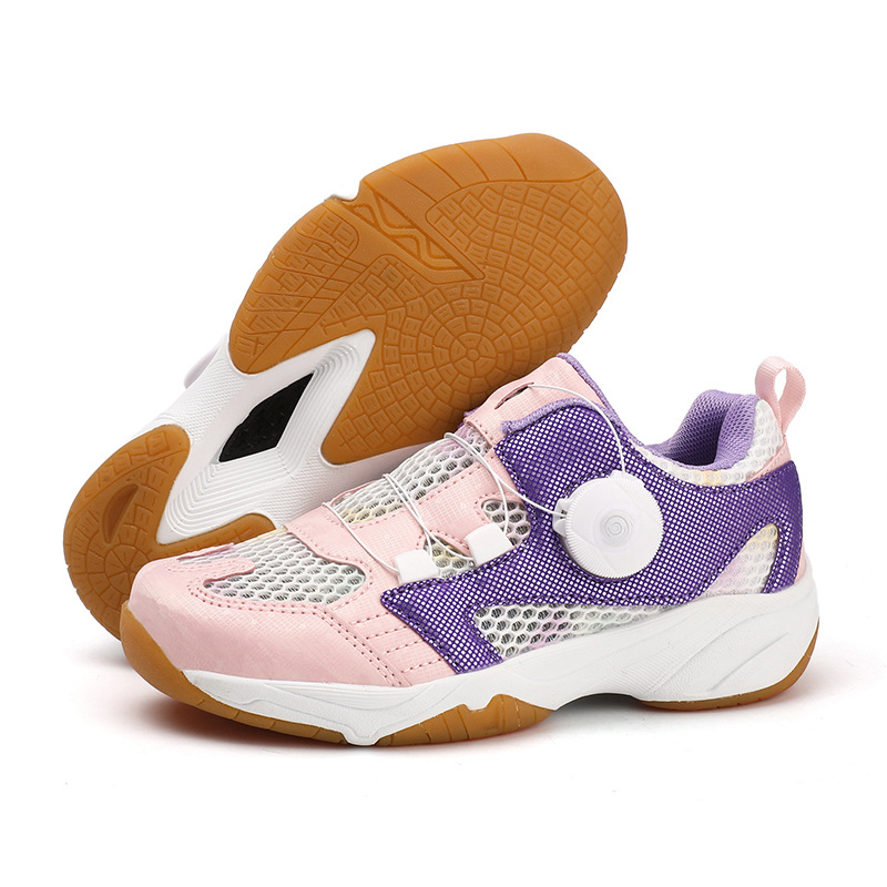 Zapatos de bádminton para niños de verano de red única botón giratorio respirado zapatos de entrenamiento resistentes al desgaste para niños y niñas zapatos deportivos sin lazos