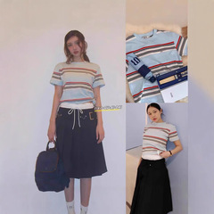 正規品 GROVE 韓国 東大門 メンズ レディース カップル ストライプ 半袖 Tシャツ カジュアル ファッション 万能 純綿