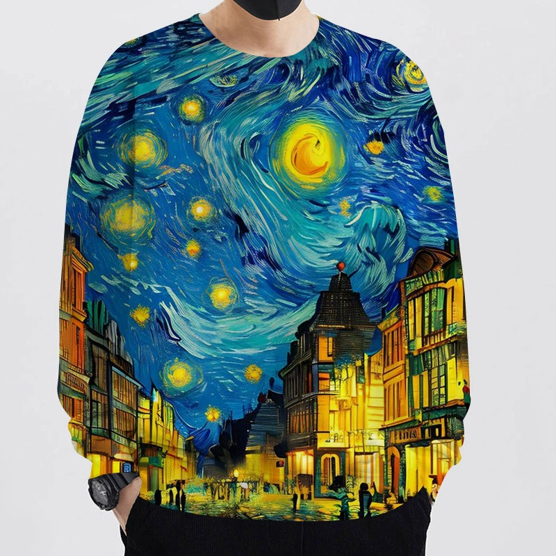 AliExpress Amazon Молодежный 3D цифровой принт мужской свитер с круглым вырезом картина маслом пейзаж Картина с длинным рукавом свободный