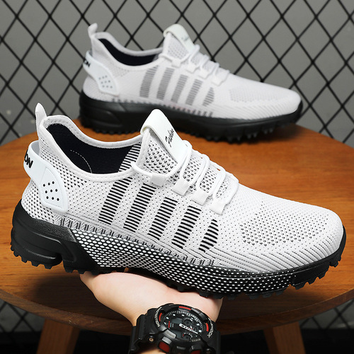 Men's Running Shoes for Cross-border Dropshipping, Wide Size, Featherweight Knit Single Shoes, Soft Sole, Comfortable, Breathable Mesh Shoes, Non-smelly Running Shoes