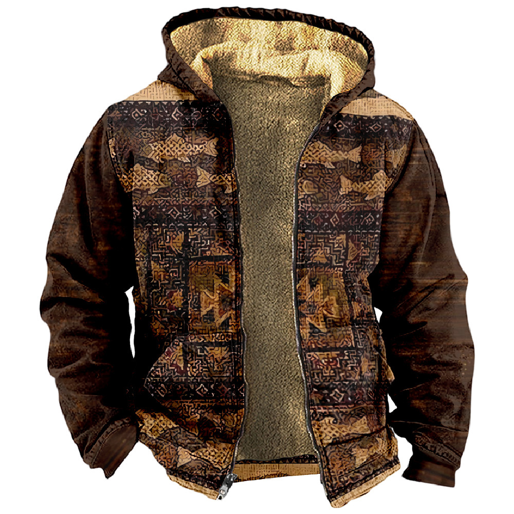 Chaqueta de manga larga con estampado de otoño para hombre de estilo británico retro Chaqueta con capucha con cremallera de venta directa de fábrica transfronteriza MF12