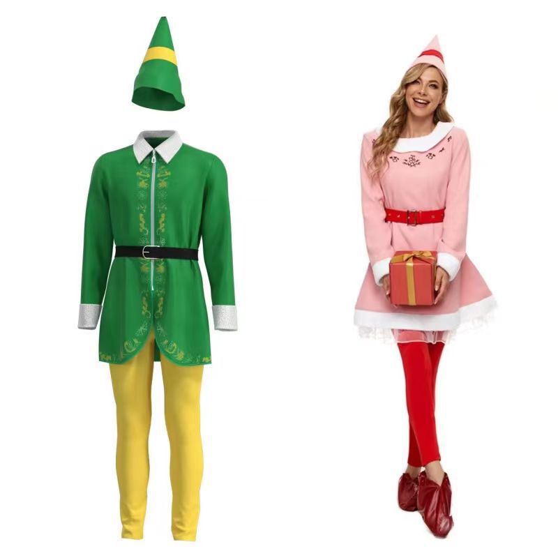 Parent-Child Men's and Women's Christmas Costumes Halloween Costumes Adult Christmas Elf Green Costumes Cosplay Elderly Holiday