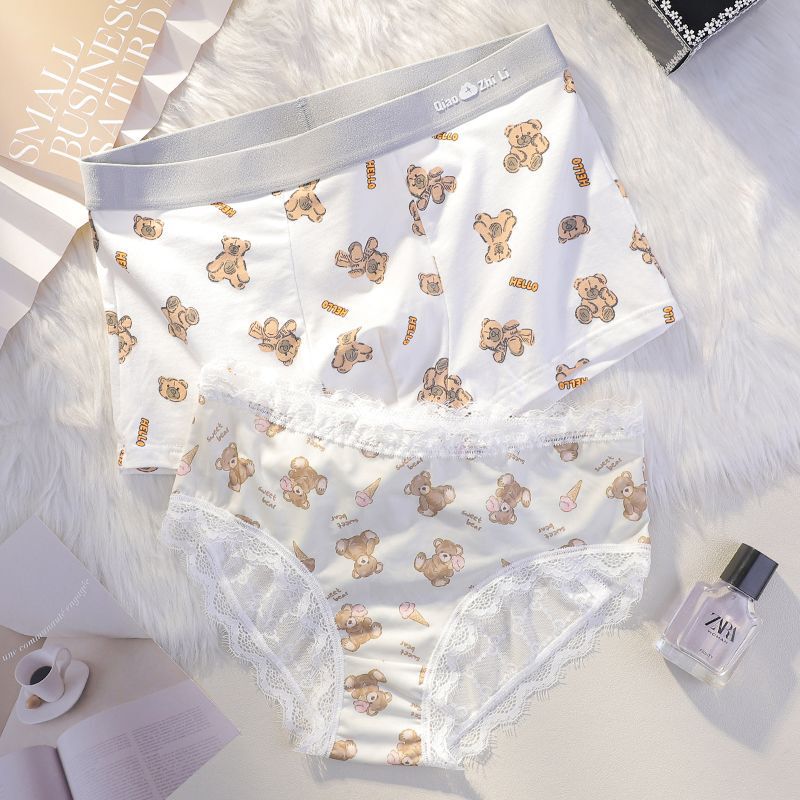 2025 New Bear Couple Underwear One Male and One Female Sexy Pure Desire Cute Lace Couple Underwear Shorts Set