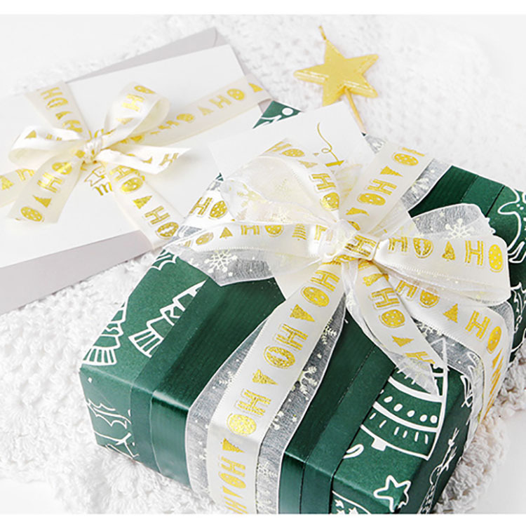 22米价 1.5cm宽新款金色ho ho圣诞树丝带 蛋糕盒装饰扎绳包装彩带