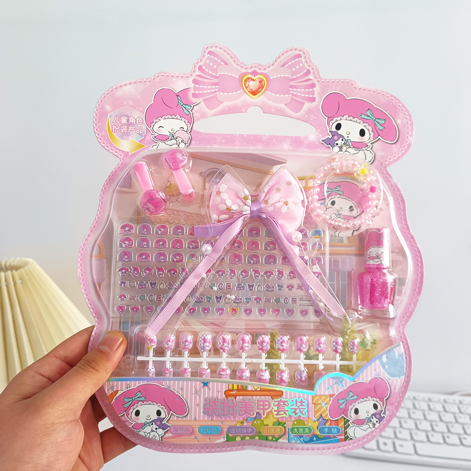 Caricatura portátil de niños parches de uñas cuerdas de cabello pulseras esmalte de uñas regalos para niñas vestidos conjunto completo de manicuras