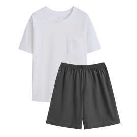 无印家居服夏季短袖短裤纯棉粗针编织全棉良品居家服上衣裤子