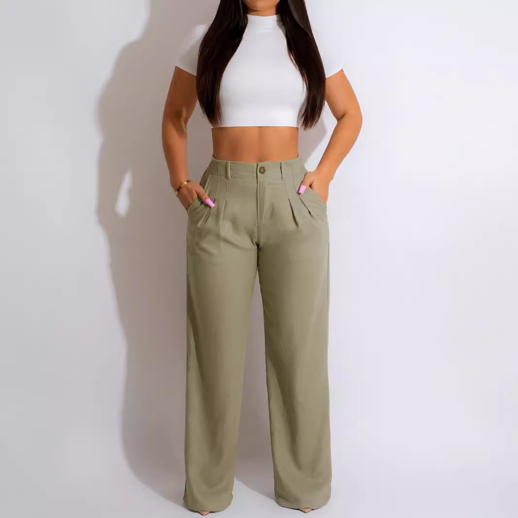 Breathable Linen-Cotton Straight Leg Pants For Women – High-Waisted Summer Trousers, Lightweight & Office-Ready (Black/Mint/Blue/Orange/Red/Pink)_ecoleips.com