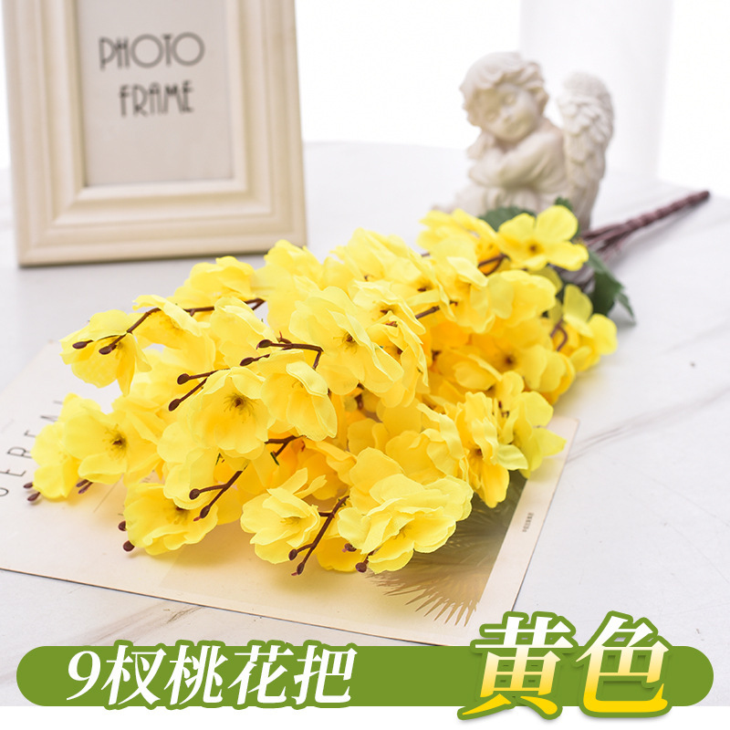 Simulación transfronteriza de flores de melocotón 7 horcos 9 flores artificiales decoración flor al por mayor paisajismo flor de melocotón decoración flores de seda flores de plástico