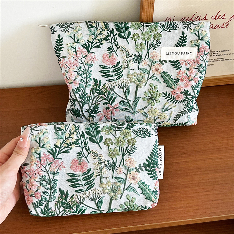 Retro Floral Makeup Bag with Branches and Leaves, Large and Small Storage Bags, Portable Large-Capacity Inner Pouch, Student Pencil Case Retro Floral Makeup Bag with Branches and Leaves, Large and Small Storage Bags, Portable Large-Capacity Inner Pouch, Student Pencil Case