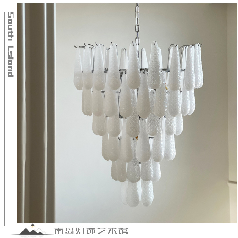 French-style Murano glass pendant lamp for a MURANO living room, antique villa light luxury open-space loft staircase restaurant duplex waterfall lamp