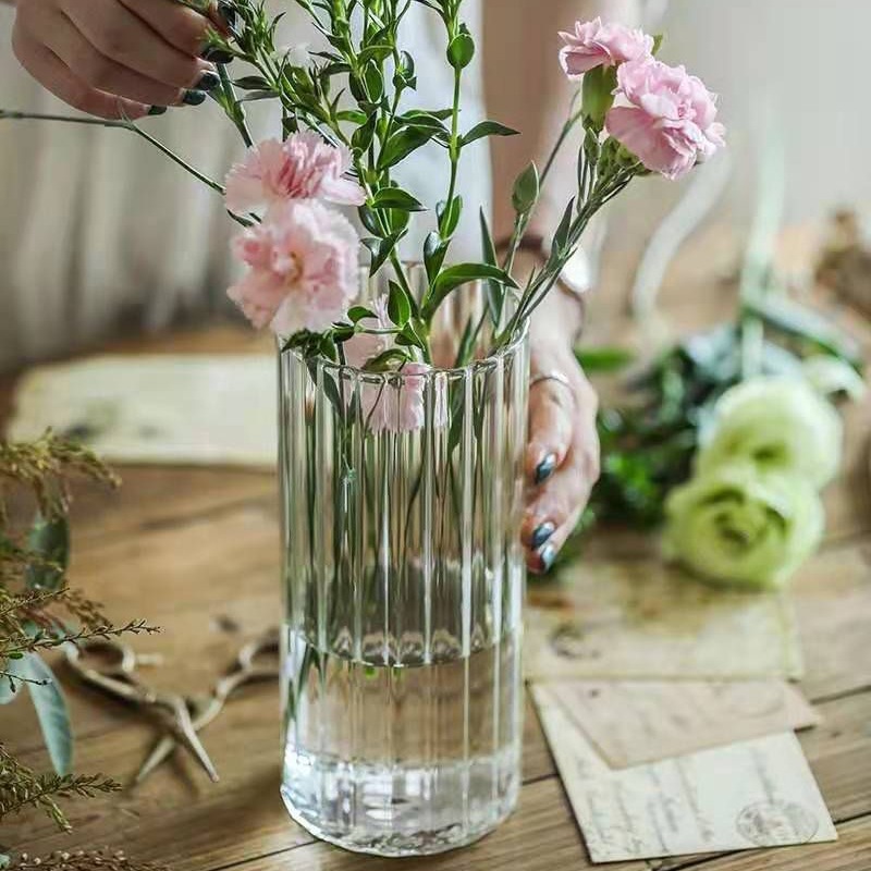 透明なストライプのガラスの花瓶の北欧の軽い豪華な風は家庭の植物の水を飾って杯のアイデアの客間を育成して花瓶を挿します。
