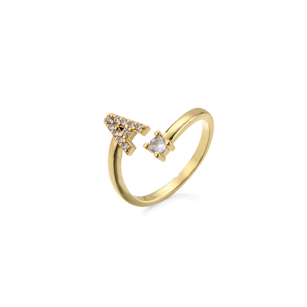 2g Weight Travel Occasion Copper Material Letter Pattern Women'S Gender Plating Design White, Gold Color Wholesale New Micro-inlaid Letter Zircon Copper Open Ring Nihaojewelry 6