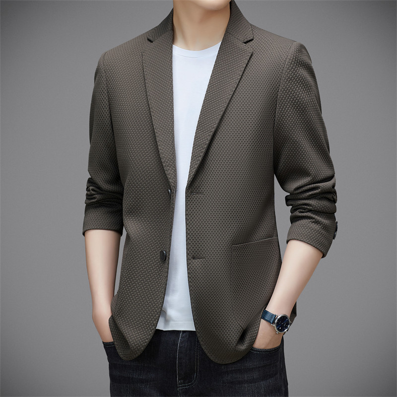 Brand men's single West 2024 spring and autumn thin green middle-aged jacket fashionable all-match Non-ironing men's small suit wholesale