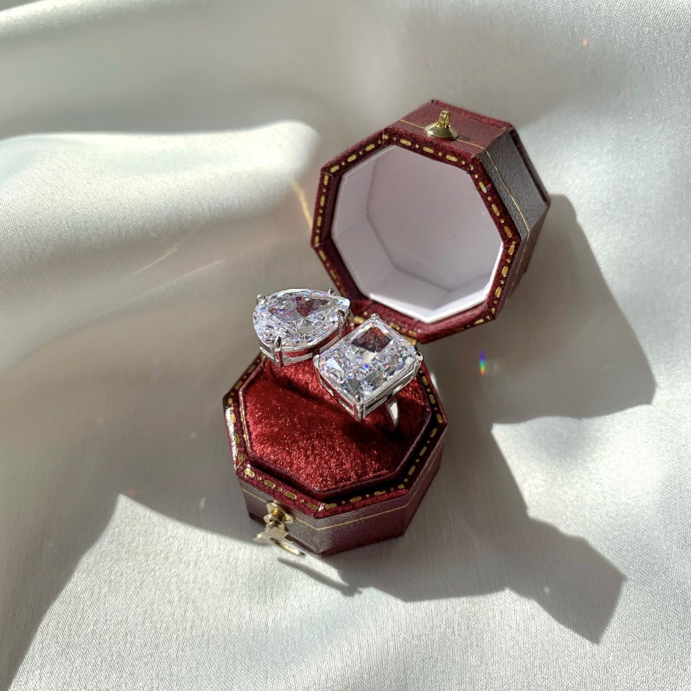 Fashion Square Water Droplets Sterling Silver Inlay Zircon Open Ring 1 Piece