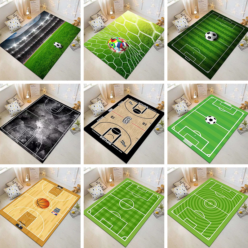Estricta selección al por mayor transfronteriza alfombra de lana corta impresa de terciopelo de cristal alfombra de fútbol de baloncesto alfombra rectangular simple