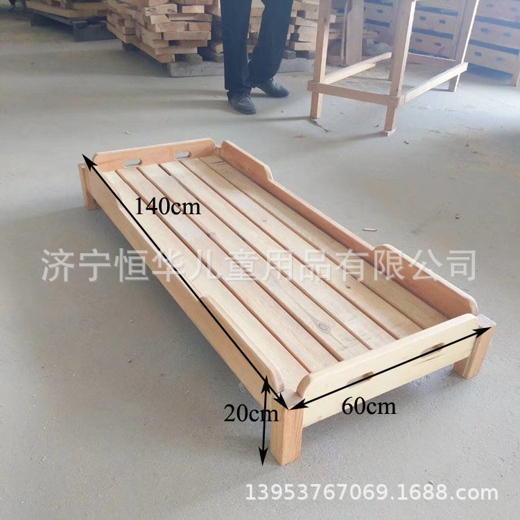 Kindergarten bed manufacturers direct sales 1.4 meters early education children's solid wood bed square leg pine wood kindergarten noon bed