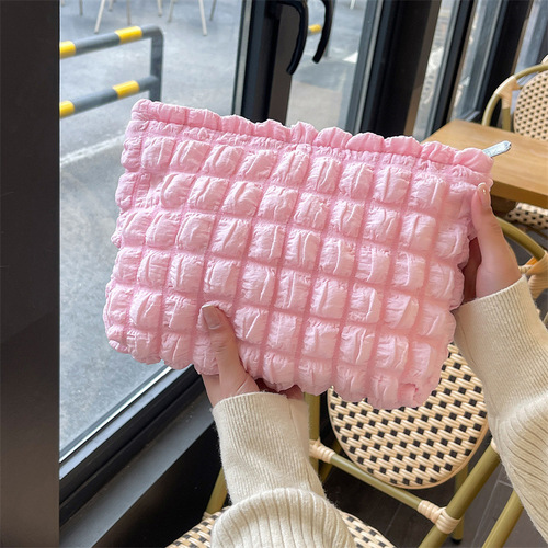 MAY RABBIT Cute Solid Color Cloud Pattern Makeup Bag for Women, Handheld Purse Organizer, Large Capacity Toiletry Bag