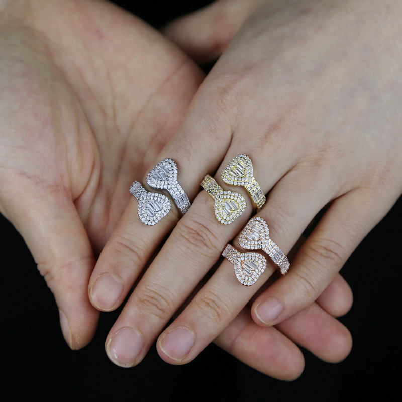 Zircon Inlay Material Hip-hop Heart Shape Copper Inlay Zircon Rings