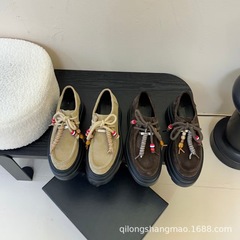 高版小众新款复古流苏搭扣乐福鞋女牛皮布洛克小皮鞋英伦风孟克鞋