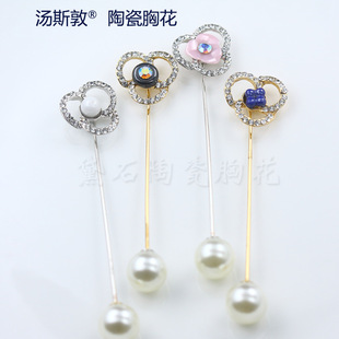 European and American One-word Pin Long Pin Dress Suit with Diamond Corsage Light Luxury Niche Dress Decorative Brooch Pin