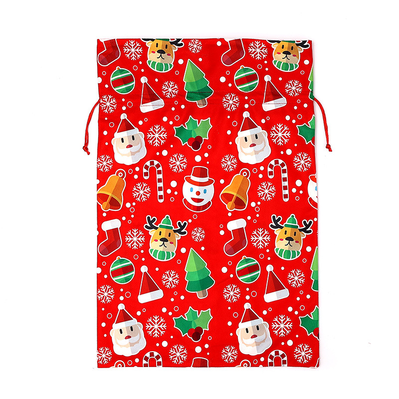 Cross-border new Christmas gift bag blue printed striped drawstring children's candy bag Santa gift bag