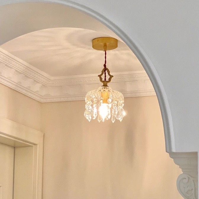 Landelier de cristal francés atmósfera retro dormitorio cabezal de cama pequeño balcón porche luz lujosa lámpara de vidrio de cobre