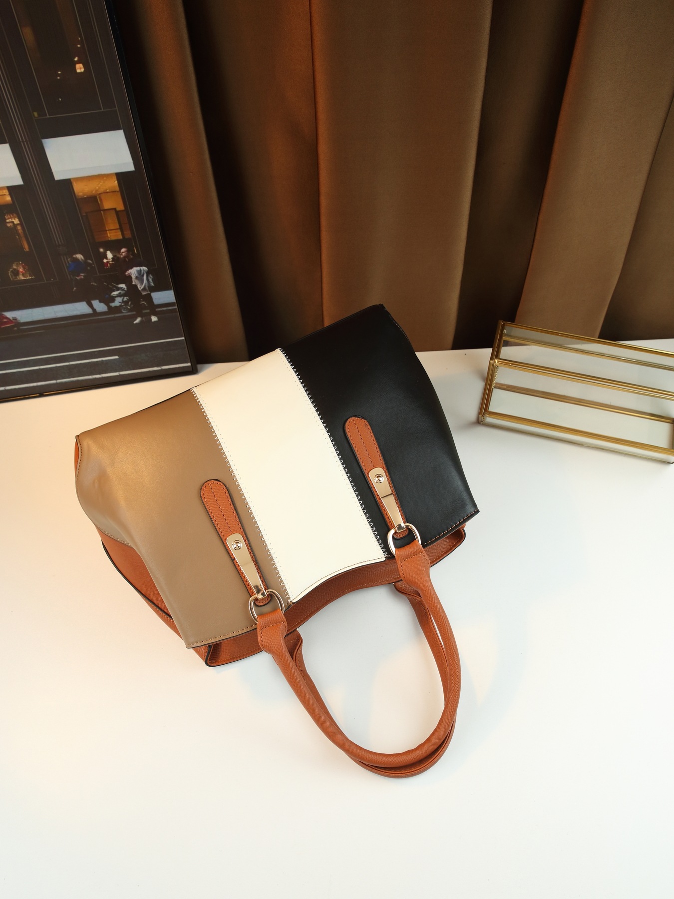 Modische Damen Handtasche Im 4-teile-set Mit Farbblock-design_voghion.com