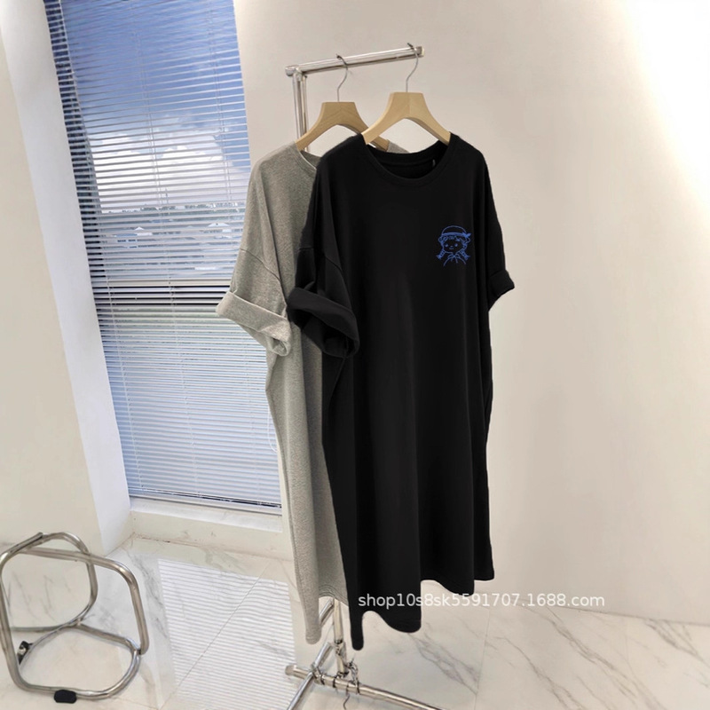 2026 New Summer Short-Sleeved T-Shirt Skirt Korean Style Loose Knee-Length Skirt Ins Fashion Dress Women's Mid-Length Summer