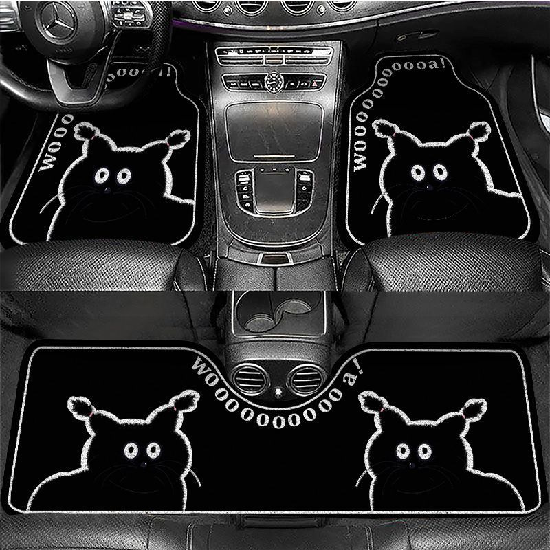 Cute cartoon simple silk loop car floor mats, can be cut to size, non-slip, mud-resistant, universal car interior mats, easy to maintain