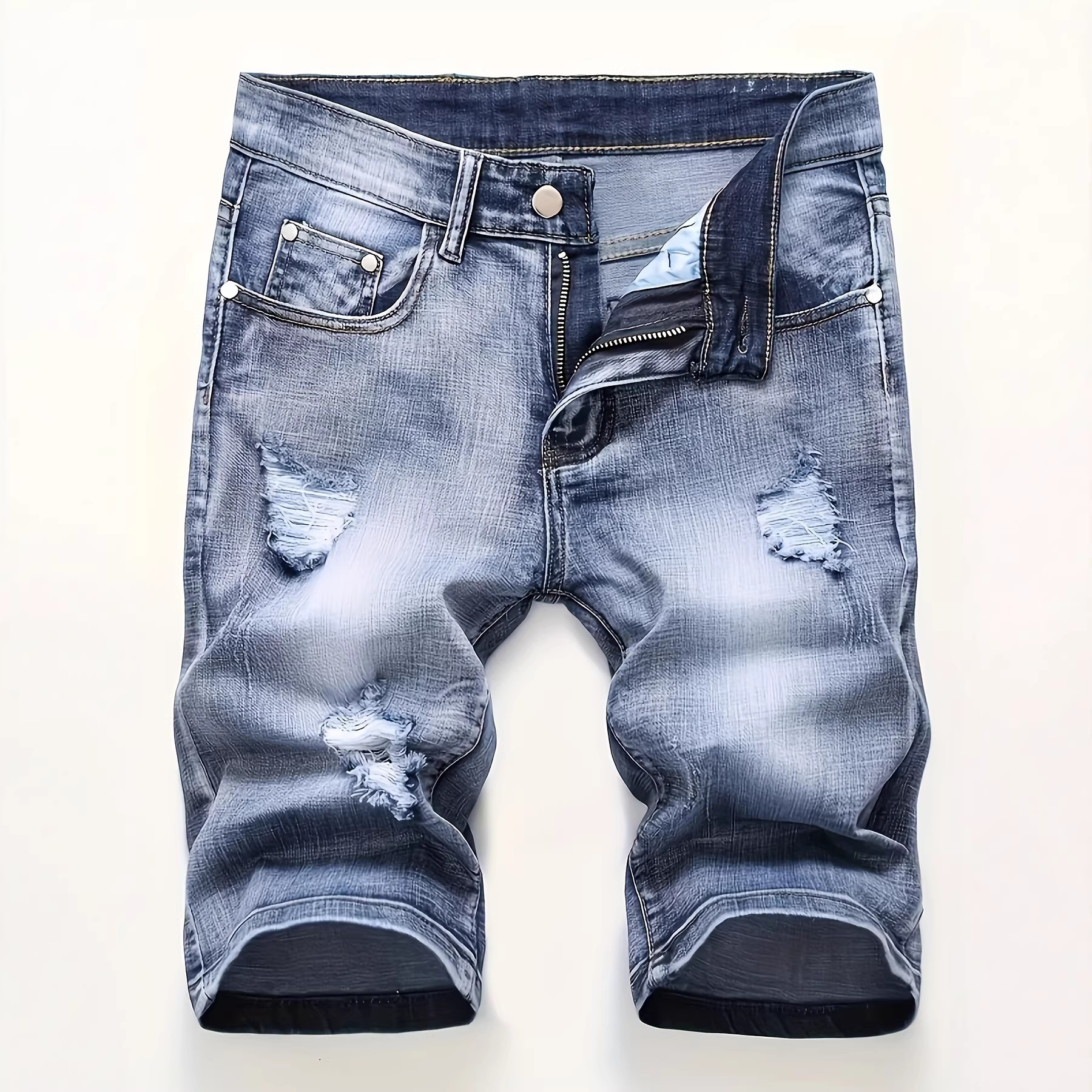 Men's Denim Shorts Summer Ripped Stretch Men's Mid-Length Slim European and American Shorts Tight Ripped Men's Pants Cross-Border