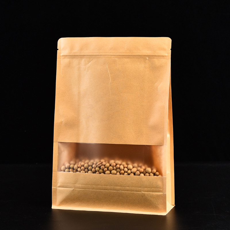 牛皮纸袋食品自封口袋包装加厚茶叶密封商用开窗防水防油防潮袋子