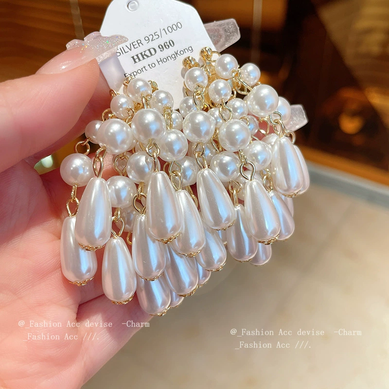 Серебряная игла, серьги из жемчуга, французский стиль, стиль лёгкой роскоши, стиль высокого качества, опт