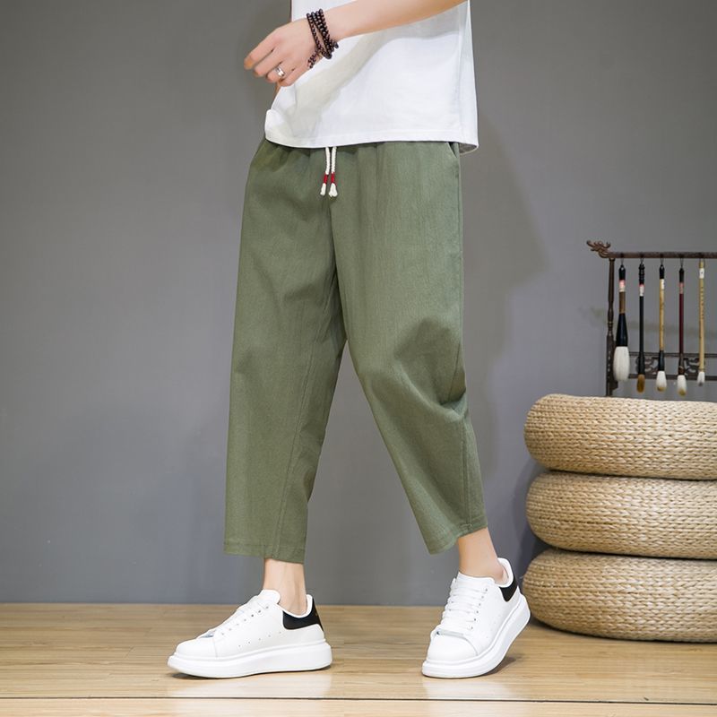 Chinese Style Linen Ankle-length Pants Men's Summer Thin Loose Straight Casual Pants Fashionable plus size Cotton and Linen Ankle-length Pants