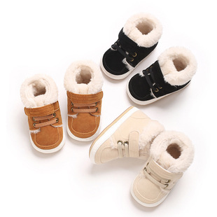Winter New Baby Shoes Boots Solid Color Stuffed Warm Soft Non-Slip Rubber Sole for Newborn Learning to Walk