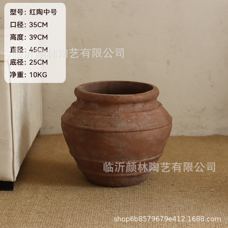 Retro de cerámica roja de cemento maceta de flores de viento tranquilo decoración de alojamiento ornamentos antiguos gran tanque sala de estar hotel gran maceta de plantación