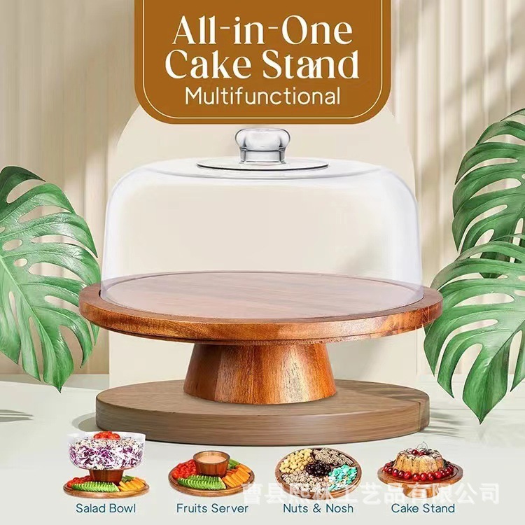 Personalizado simple retro Acacia pastel bandeja de madera comedor casero platos de bocadillos postres estante de exhibición cubiertos de madera