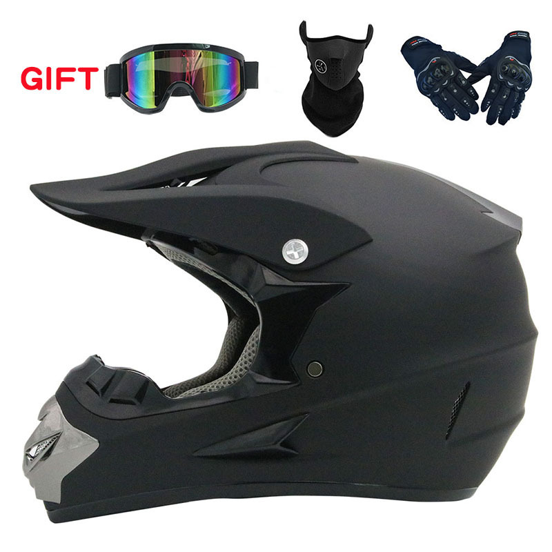 Off-Road Mountain Motorcycle, Motuoche Motosiklet kaskı (dəbilqə) - single-matte-black-goggles-mask-black-gloves-s