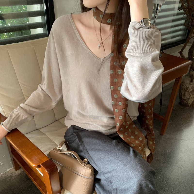 欧货慵懒松弛感粉色v领长袖针织衫女2025秋季新款简约流行小上衣|undefined
