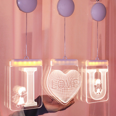 LED亚克力3D爱心造型灯七夕情人节表白婚庆圣诞节电池吸盘灯彩灯|ru