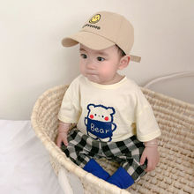棉嬰兒寶寶可愛小熊印花寬松兒童圓領短袖T恤男童女童上衣