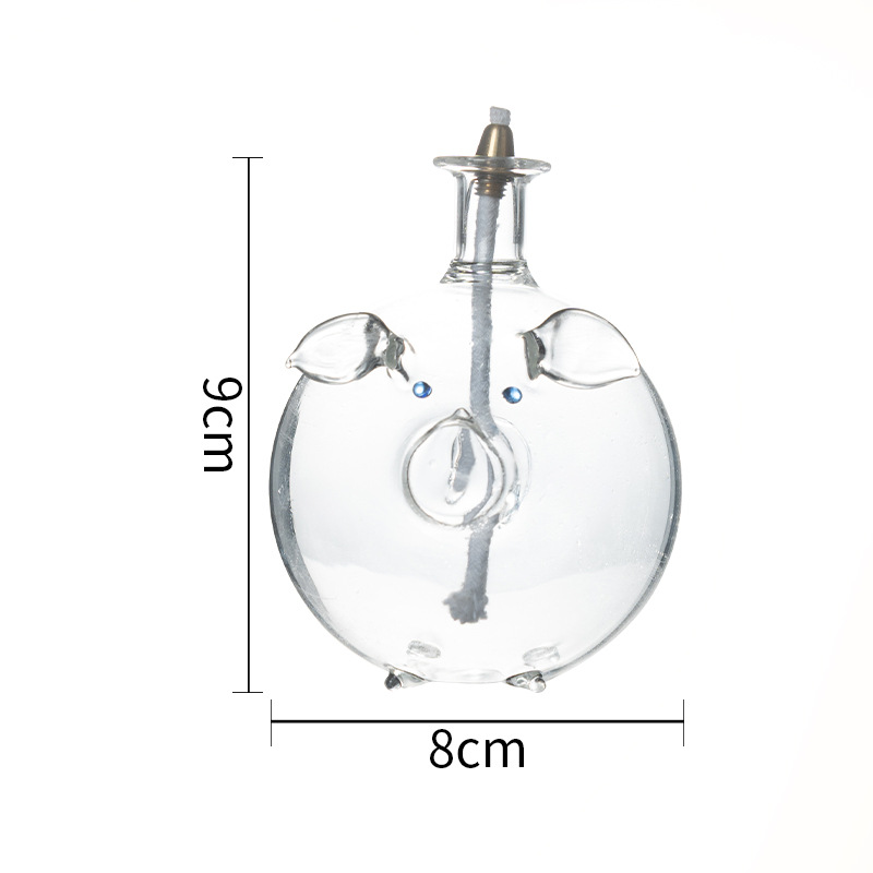 Lámpara de aceite de cristal creativa con forma de caricatura, lámpara de aceite con forma de cerdito, linda, simple, moderna, para el hogar, sin humo, para escritorio.