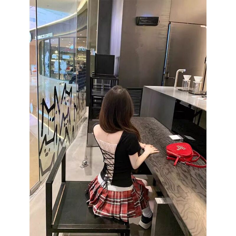 Summer V-Neck Twist Knot Exposed Collarbone Pure Desire Hot Trend Casual Fresh Fashion Korean Style Back Tie Princess Style Pure Desire T-Shirt Summer V-Neck Twist Knot Exposed Collarbone Pure Desire Hot Trend Casual Fresh Fashion Korean Style Back Tie Princess Style Pure Desire T-Shirt