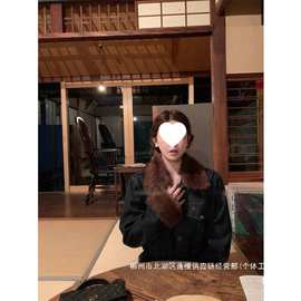 厂家直销2025年新款气质时尚改版可拆卸毛领加绒女高支原色牛仔外