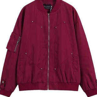American Retro High Street pilot jacket men's and women's spring and autumn fashion brand loose design sense tooling wine red coat fashion