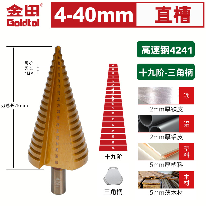 Jintian Pagoda broca agujero reamer perforación de acero inoxidable metal escalón especial de alta dureza broca de mano rotativa