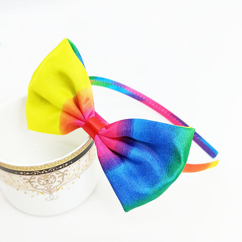 2pcs rainbow hair rabbit ear hair bands bow hair hoop im horsetail ribbon rainbow circle cloth hair hoop hair clips