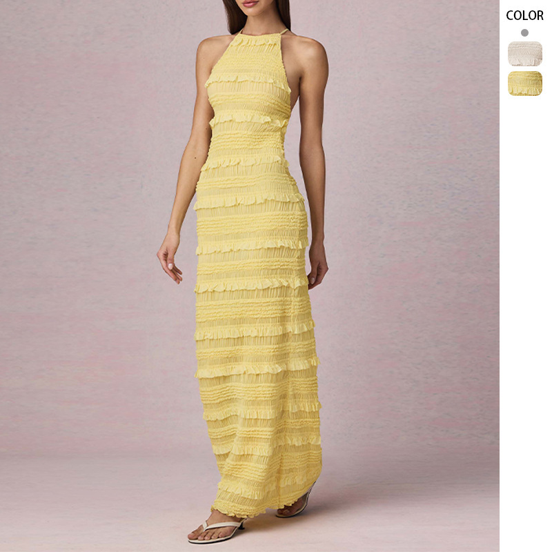 Cross-Border 2026 Summer New Style European and American Amazon Sexy Ruffled Lace Backless Halter Tie-Up Maxi Dress Cross-Border 2026 Summer New Style European and American Amazon Sexy Ruffled Lace Backless Halter Tie-Up Maxi Dress