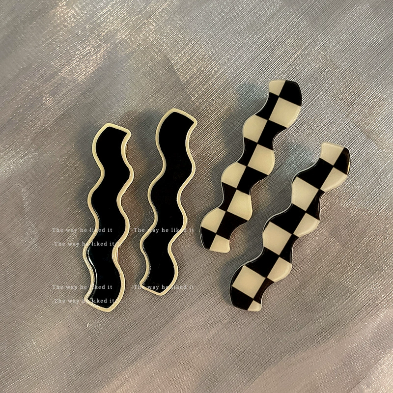 Зажимы для волос коллекция Checkerboard — стильные черно-белые зажимы для чёлки, маленькие декоративные булавки